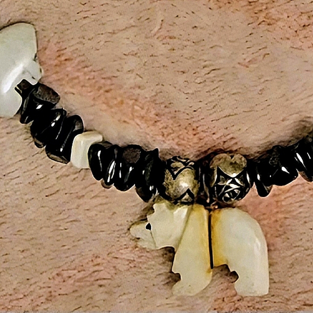 Native American Necklace Bears 18" Sliver Multi-Color Natural stone - Picture 2 of 4